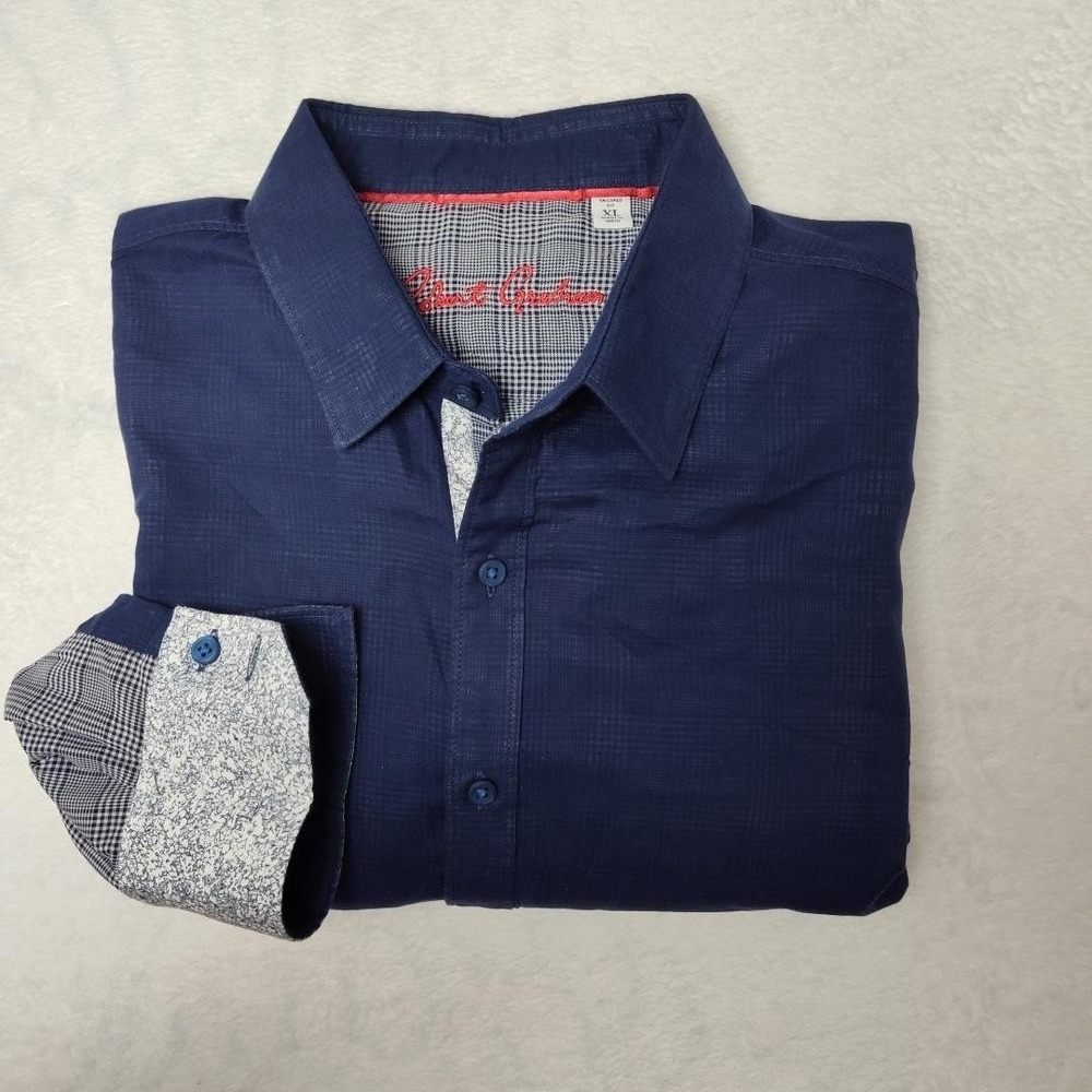 Robert Graham Navy Button-Down Shirt with Contrast Trim